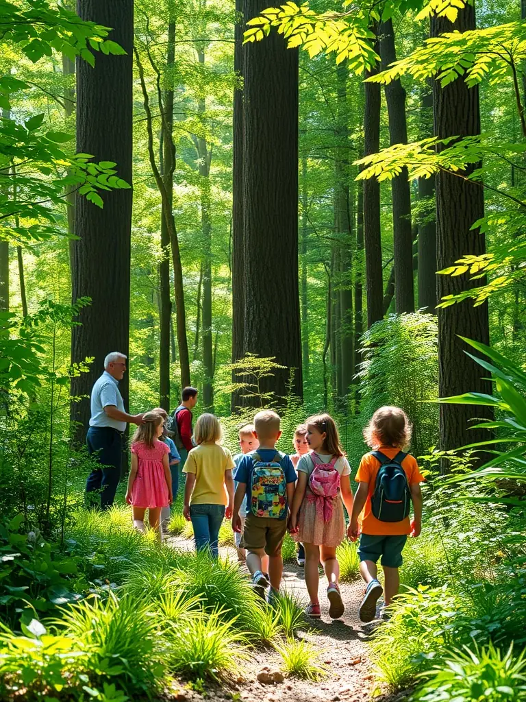 Young hunters participating in a guided tour of a local nature reserve, learning about the importance of biodiversity and habitat conservation.