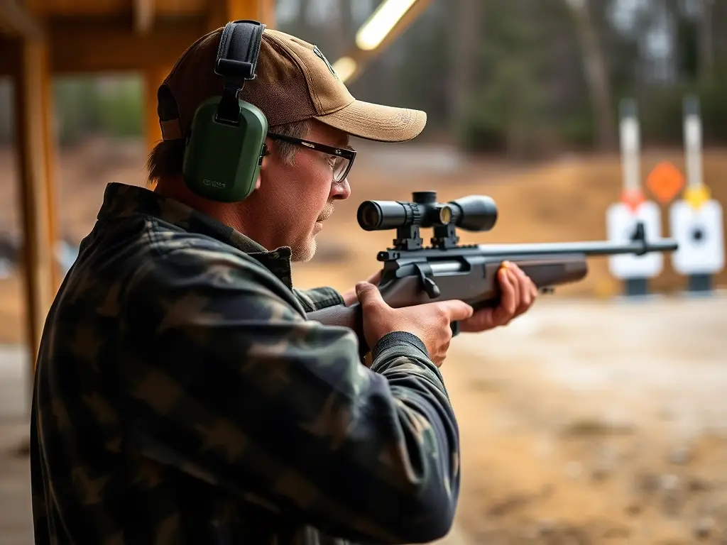 Young hunters participating in a safe firearm handling and training session at an outdoor shooting range.