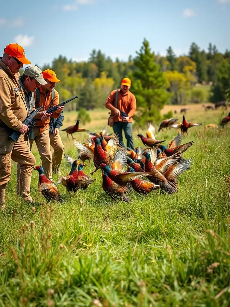 A group of young hunters releasing a rehabilitated bird of prey back into the wild in Cantal, France. The image symbolizes conservation efforts and wildlife rehabilitation.